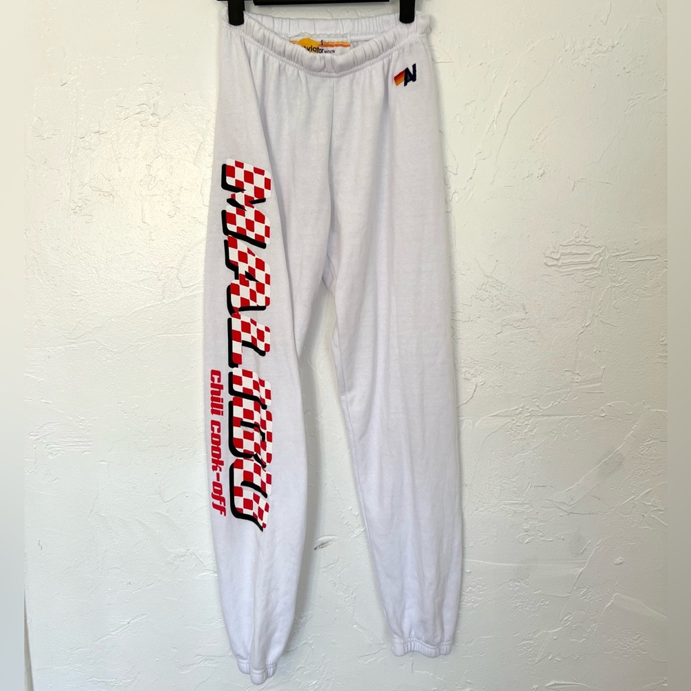 Aviator Nation Women’s White Malibu Chili Cook-Off Race Stripe Sweatpants Small